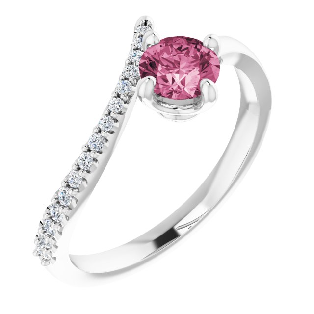 Round Natural Pink Tourmaline & 1/10 CTW Natural Diamond Bypass Ring