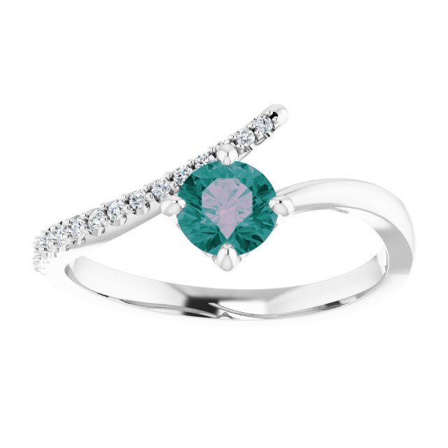 Round Lab-Grown Alexandrite & 1/10 CTW Natural Diamond Bypass Ring