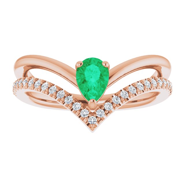 Pear Natural Emerald & 1/6 CTW Natural Diamond Ring