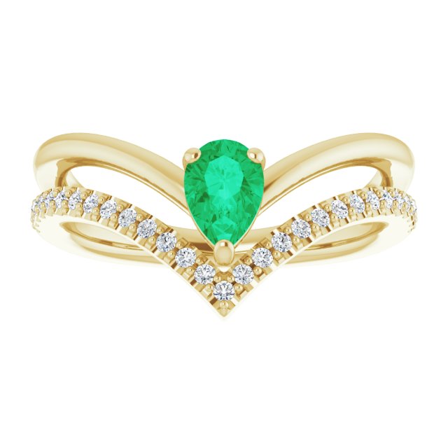Pear Natural Emerald & 1/6 CTW Natural Diamond Ring