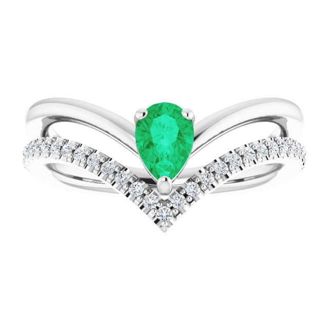 Pear Natural Emerald & 1/6 CTW Natural Diamond Ring