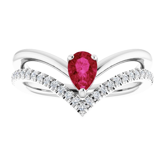 Pear Lab-Grown Ruby & 1/6 CTW Natural Diamond Ring