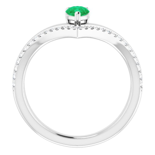 Pear Natural Emerald & 1/6 CTW Natural Diamond Ring