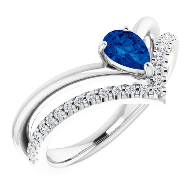 Pear Natural Blue Sapphire & 1/6 CTW Natural Diamond Ring