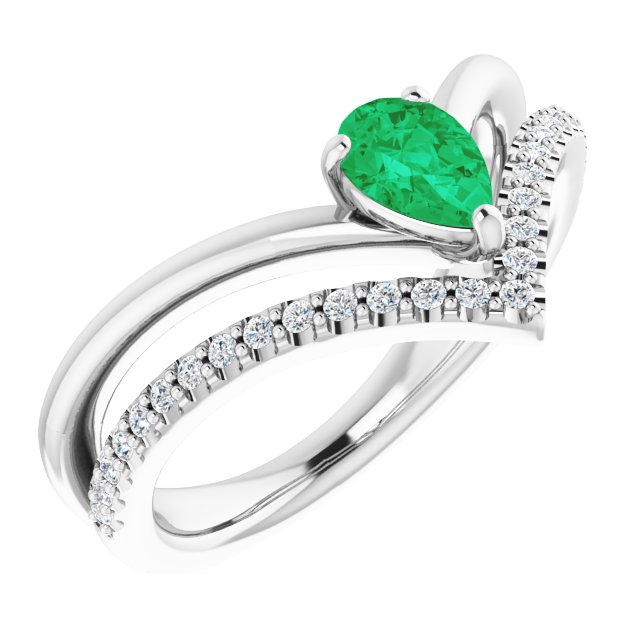 Pear Natural Emerald & 1/6 CTW Natural Diamond Ring