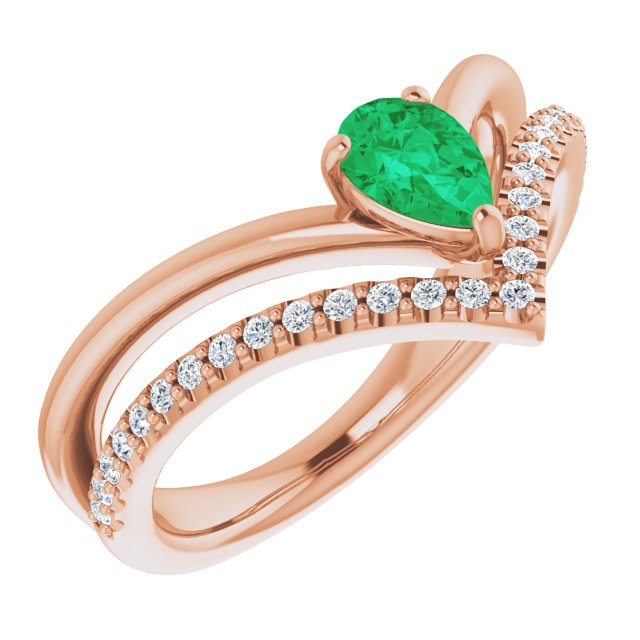 Pear Natural Emerald & 1/6 CTW Natural Diamond Ring