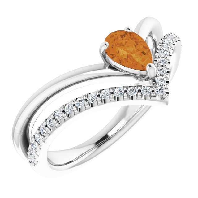 Pear Natural Citrine & 1/6 CTW Natural Diamond Ring