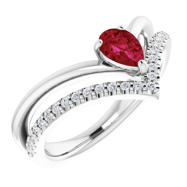 Pear Lab-Grown Ruby & 1/6 CTW Natural Diamond Ring