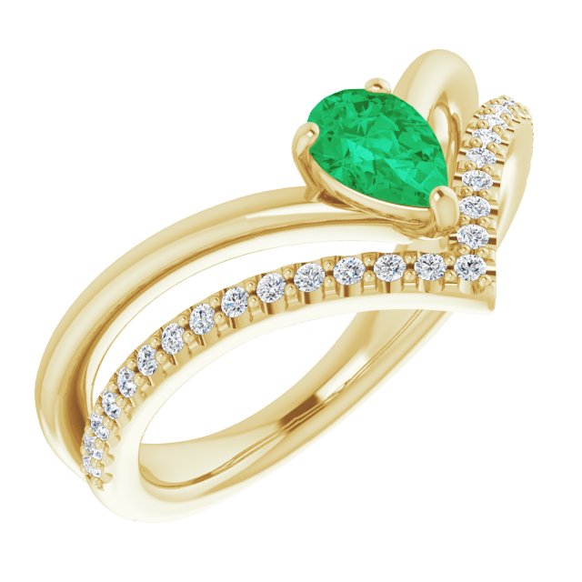 Pear Natural Emerald & 1/6 CTW Natural Diamond Ring