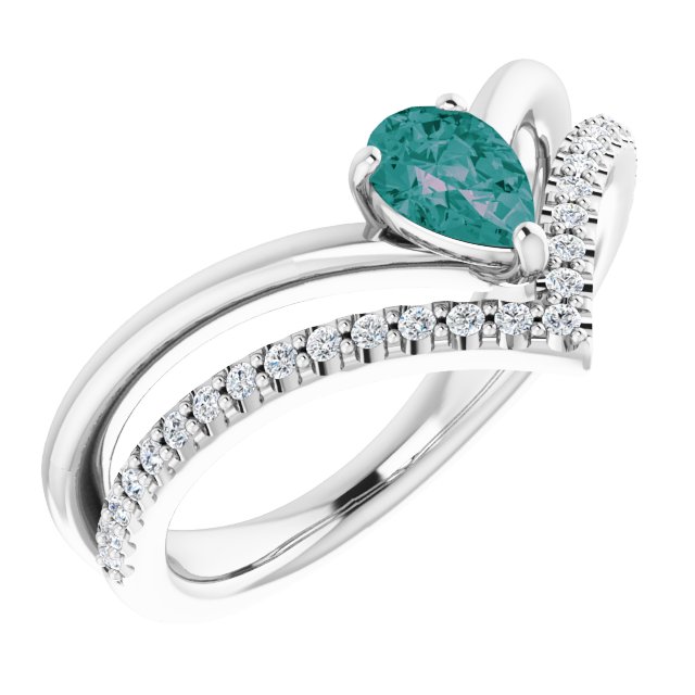 Pear Lab-Grown Alexandrite & 1/6 CTW Natural Diamond Ring