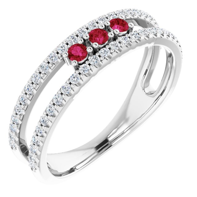 Round Lab-Grown Ruby & 1/4 CTW Natural Diamond Ring