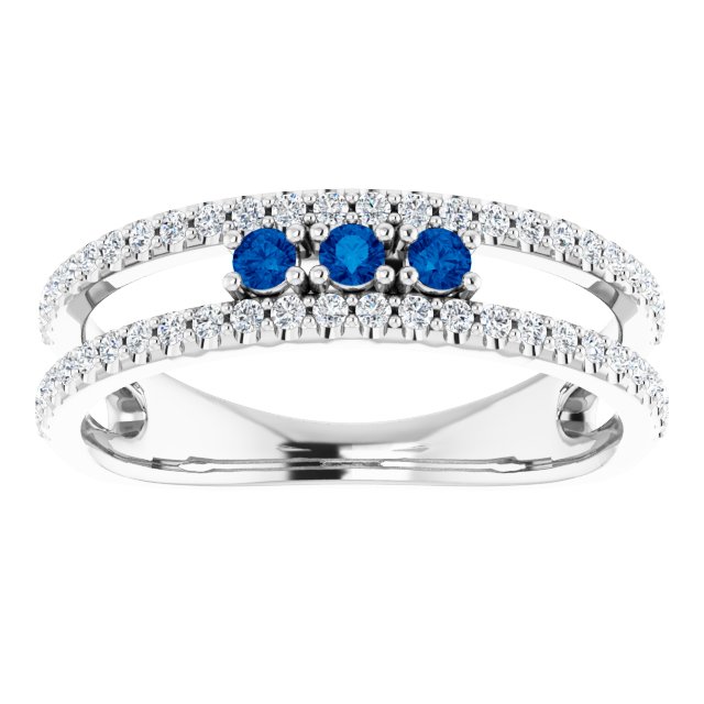 Round Lab-Grown Blue Sapphire & 1/4 CTW Natural Diamond Ring