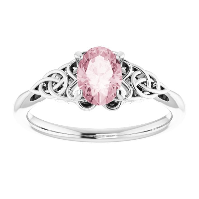 Oval Natural Pink Morganite Celtic-Inspired Ring