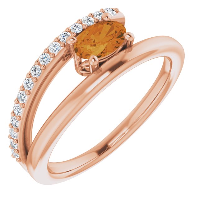 Oval Natural Citrine & 1/8 CTW Natural Diamond Ring