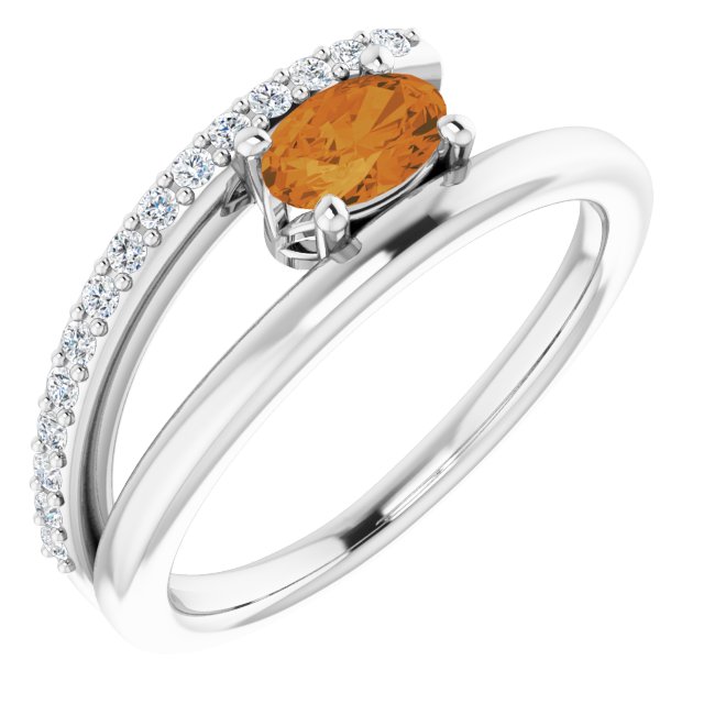 Oval Natural Citrine & 1/8 CTW Natural Diamond Ring