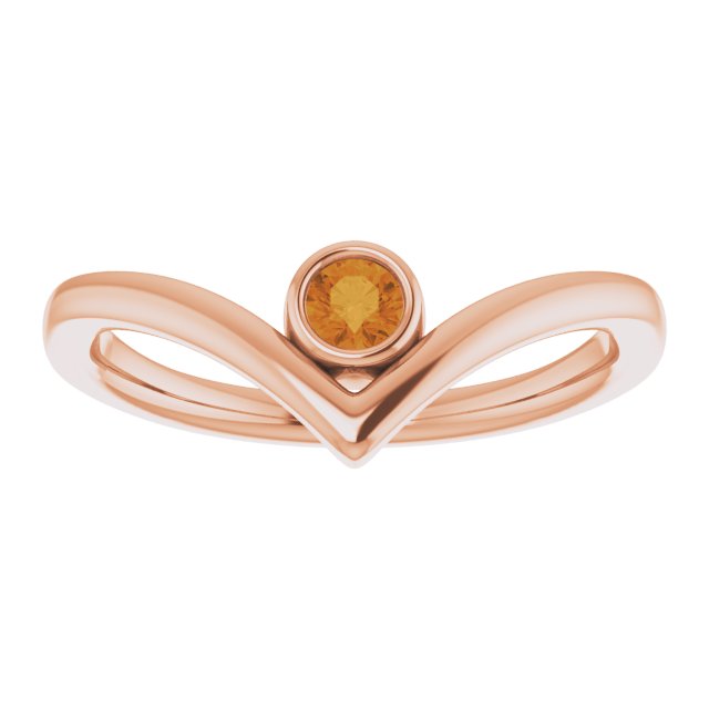 Round Natural Citrine Bezel-Set V Ring