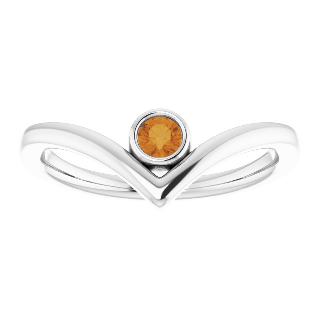 Round Natural Citrine Bezel-Set V Ring