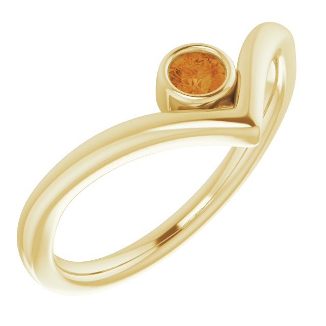 Round Natural Citrine Bezel-Set V Ring