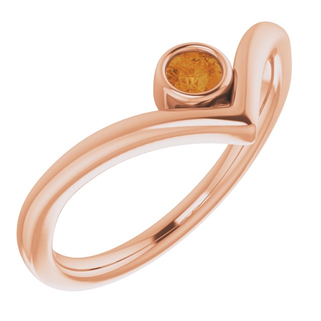 Round Natural Citrine Bezel-Set V Ring