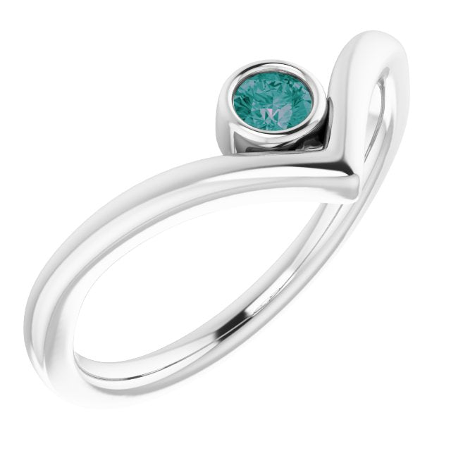 Round Lab-Grown Alexandrite Bezel-Set V Ring