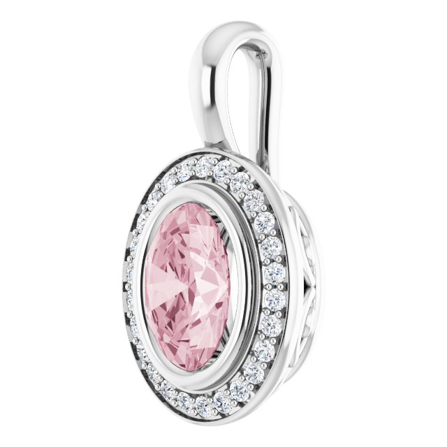 Oval Natural Pink Morganite & 1/8 CTW Natural Diamond Pendant