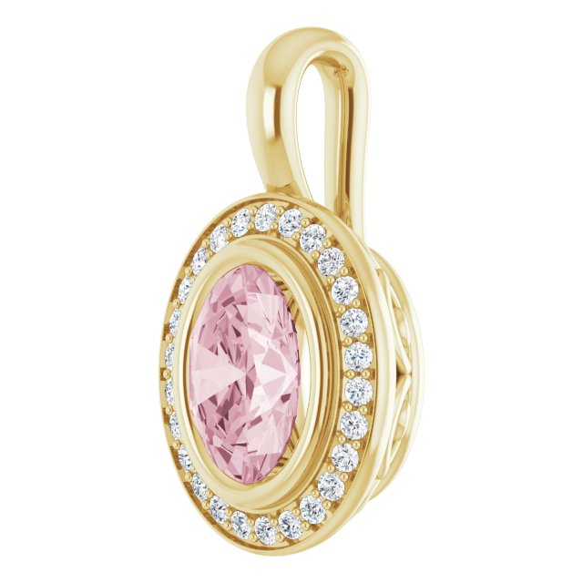 Oval Natural Pink Morganite & 1/8 CTW Natural Diamond Pendant