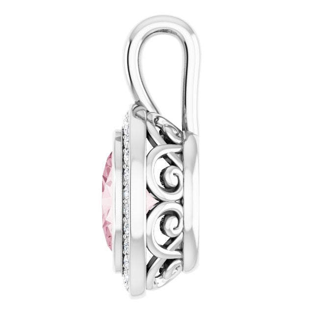 Oval Natural Pink Morganite & 1/8 CTW Natural Diamond Pendant