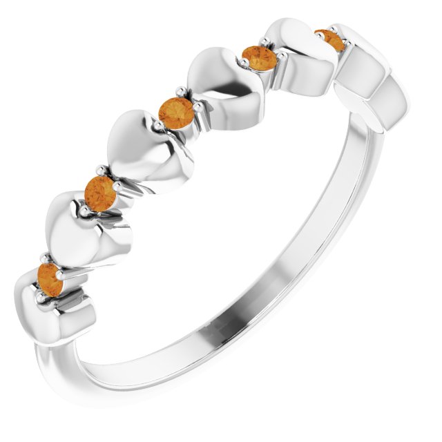 Round Natural Citrine Heart Stackable Ring