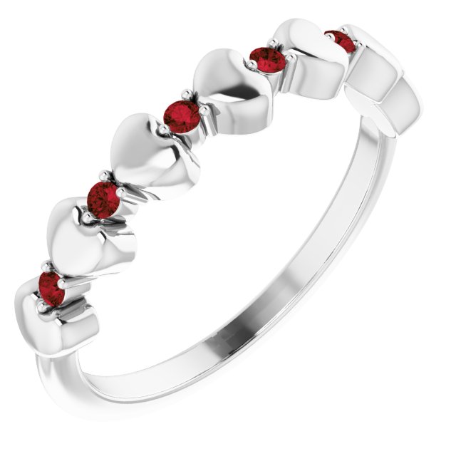 Round Natural Mozambique Garnet Heart Stackable Ring