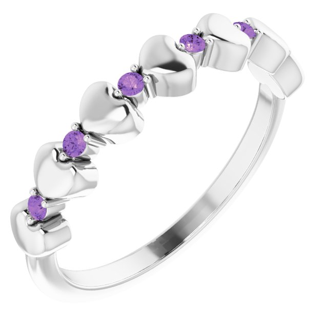 Round Natural Amethyst Heart Stackable Ring