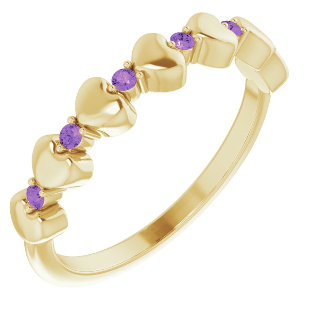 Round Natural Amethyst Heart Stackable Ring