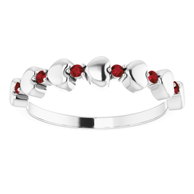 Round Natural Mozambique Garnet Heart Stackable Ring