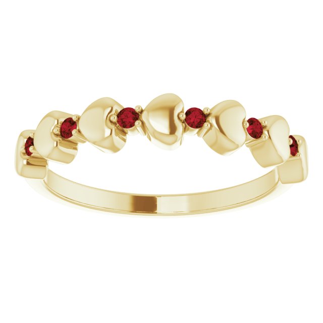 Round Natural Mozambique Garnet Heart Stackable Ring
