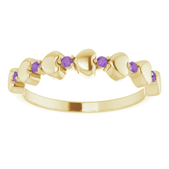 Round Natural Amethyst Heart Stackable Ring