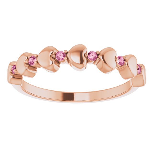 Round Natural Pink Tourmaline Heart Stackable Ring
