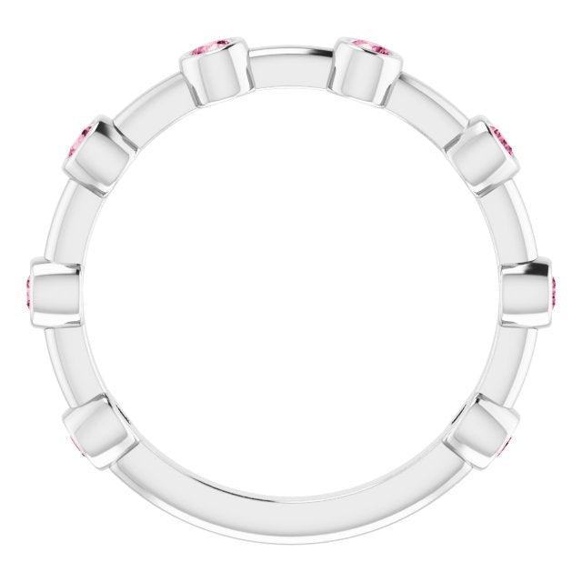 Round Natural Pink Tourmaline Bezel-Set Bar Ring