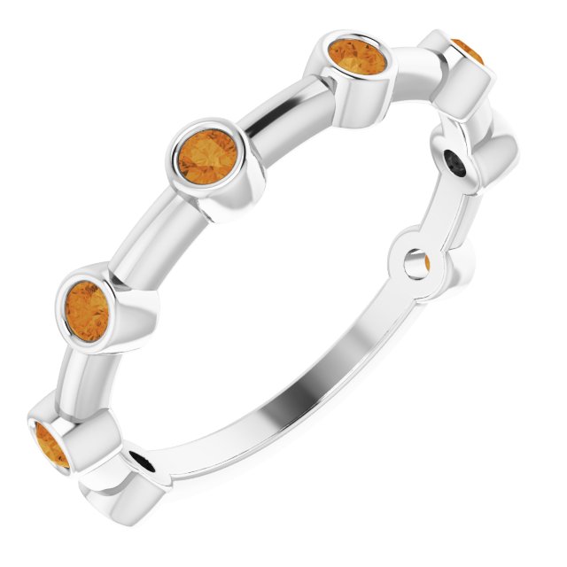 Round Natural Citrine Bezel-Set Bar Ring