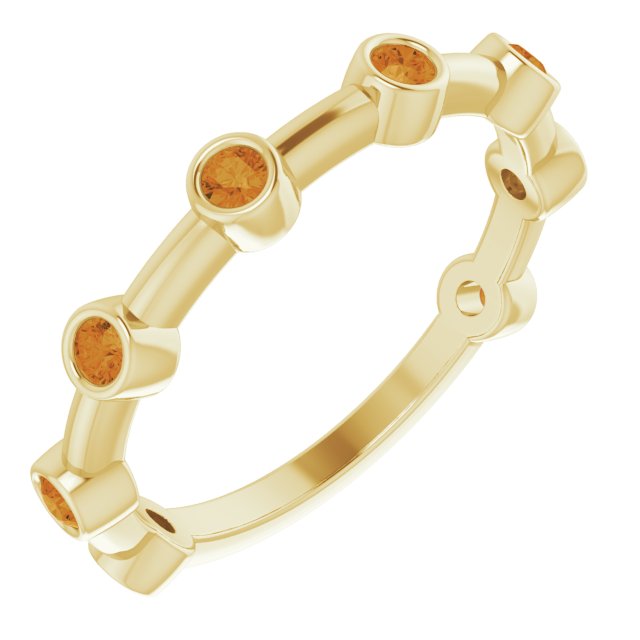 Round Natural Citrine Bezel-Set Bar Ring