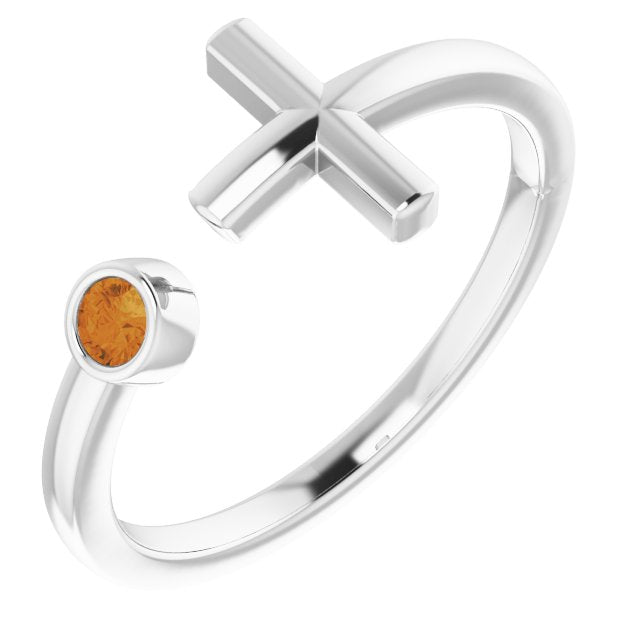 Round Natural Citrine Negative Space Cross Ring