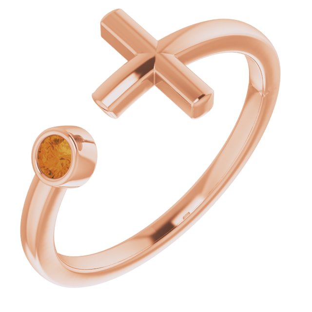 Round Natural Citrine Negative Space Cross Ring