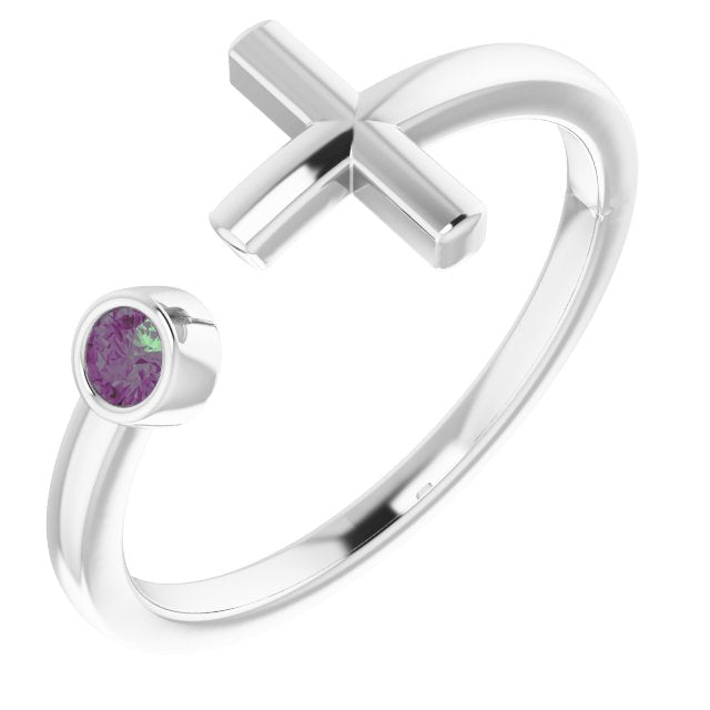 Round Natural Alexandrite Negative Space Cross Ring
