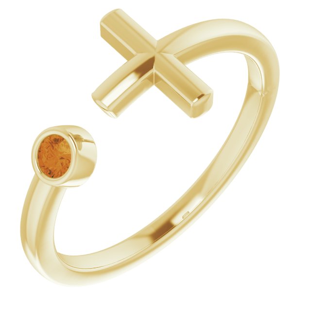 Round Natural Citrine Negative Space Cross Ring