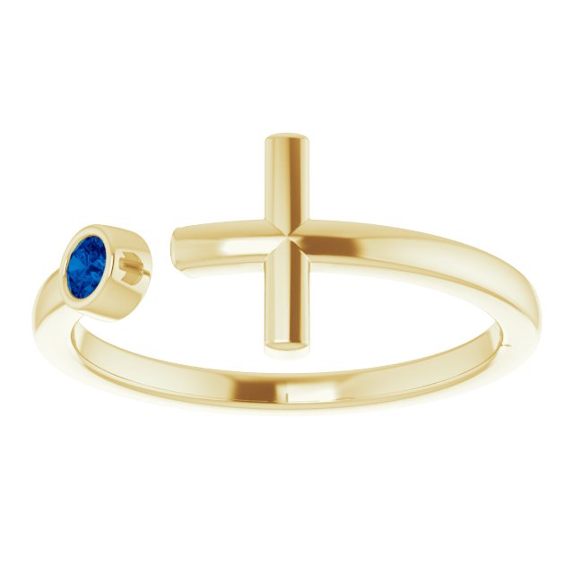 Round Natural Blue Sapphire Negative Space Cross Ring