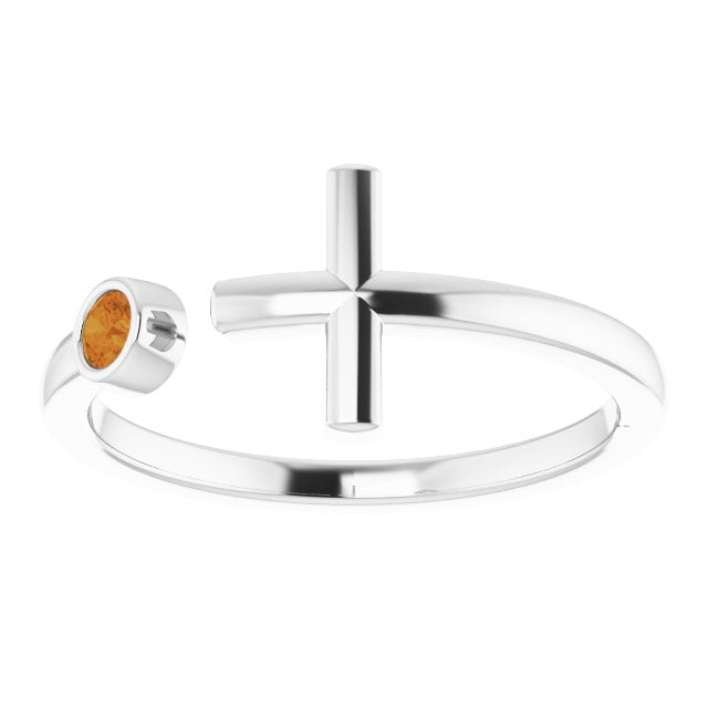 Round Natural Citrine Negative Space Cross Ring