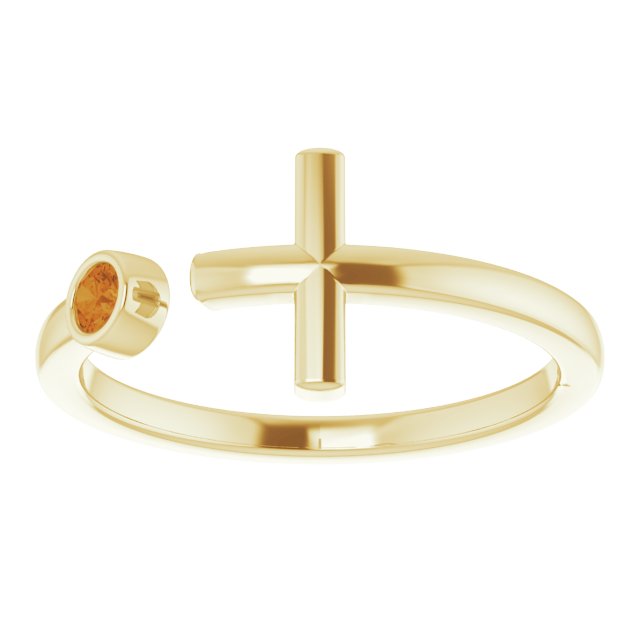 Round Natural Citrine Negative Space Cross Ring