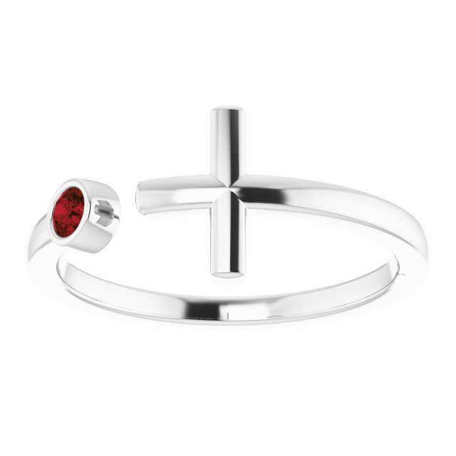 Round Natural Mozambique Garnet Negative Space Cross Ring