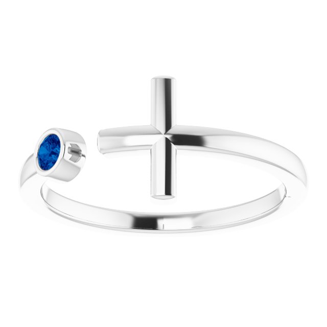 Round Lab-Grown Blue Sapphire Negative Space Cross Ring