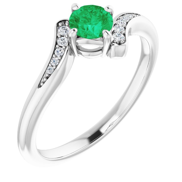 Round Natural Emerald & .04 CTW Natural Diamond Ring