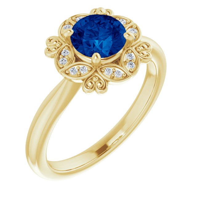Lab-Grown Blue Sapphire & .04 CTW Natural Diamond Ring