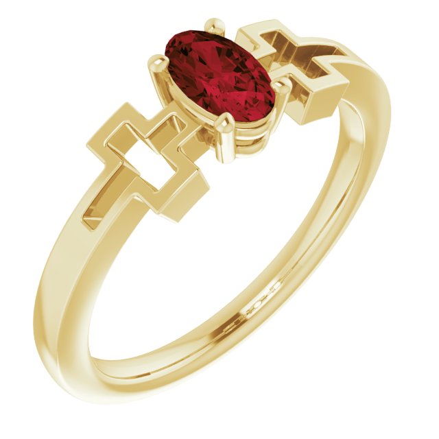 Oval Natural Mozambique Garnet Youth Cross Ring